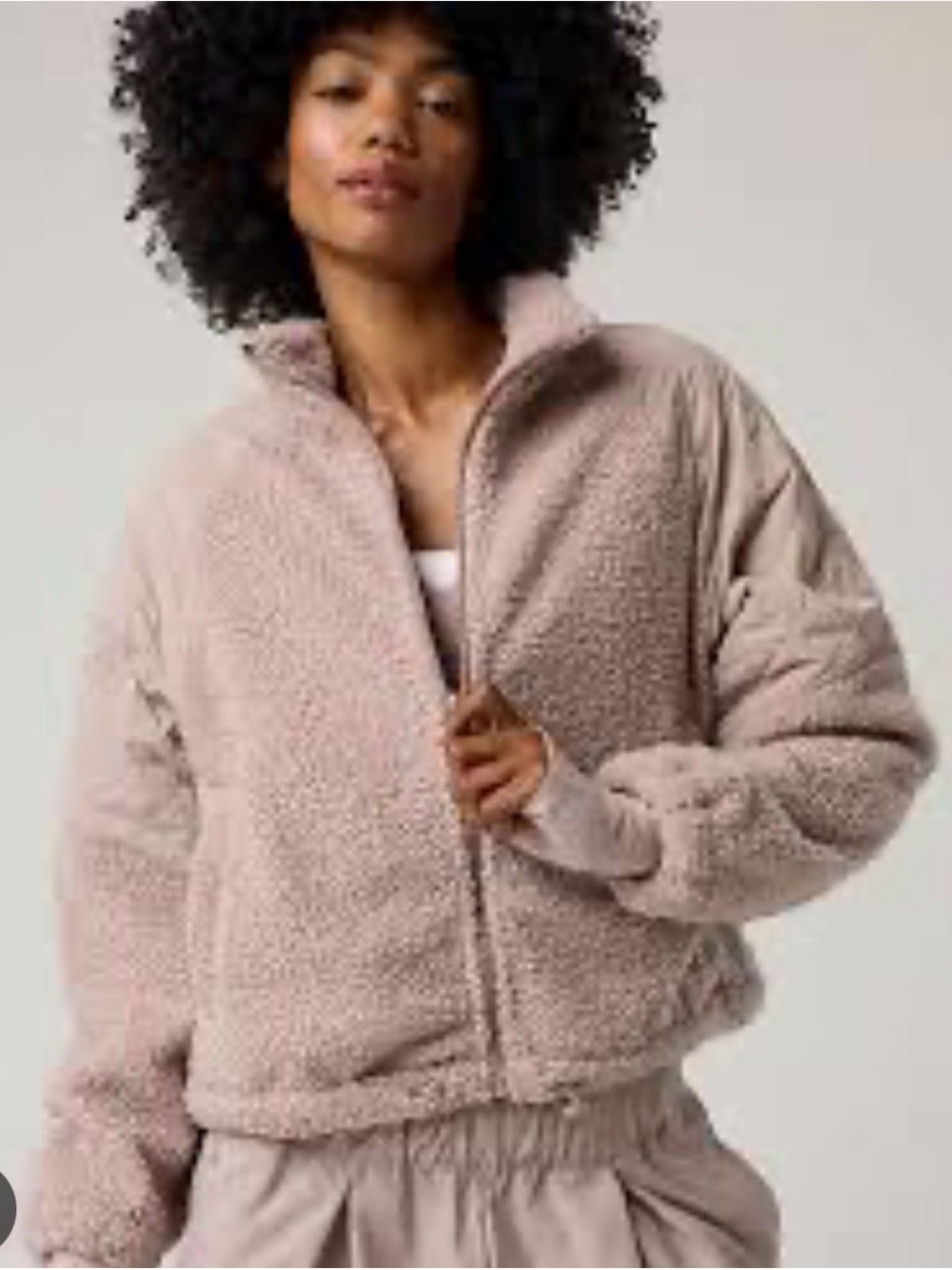 aerie Plush Sherpa Zip Jacket in Light Taupe